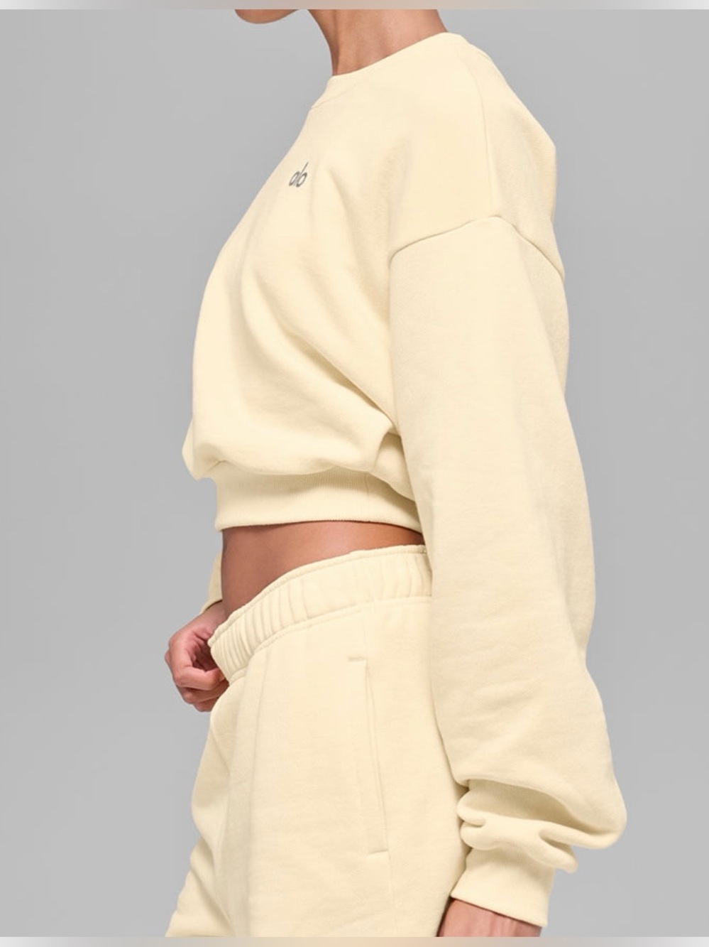 Alo Candlelight Yellow Cropped Accolade Crewneck Sweatshirt, Size Small - Picture 3 of 6